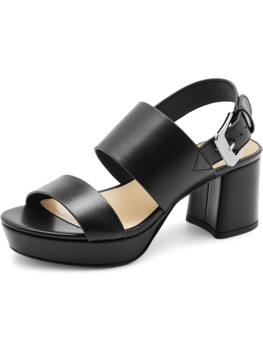 Women's Black Comfortable Block Chunky Heel Open Toe Ankle Strap Dressy Sandals